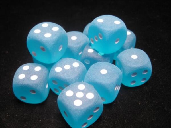 Chessex 16mm d6 with pips Dice Blocks (12 Dice) - Carribean Blue/White Frosted