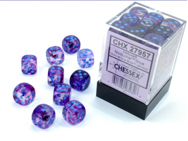 Chessex Nebula 12mm d6 Nocturnal/blue Luminary Dice Block (36 Dice)