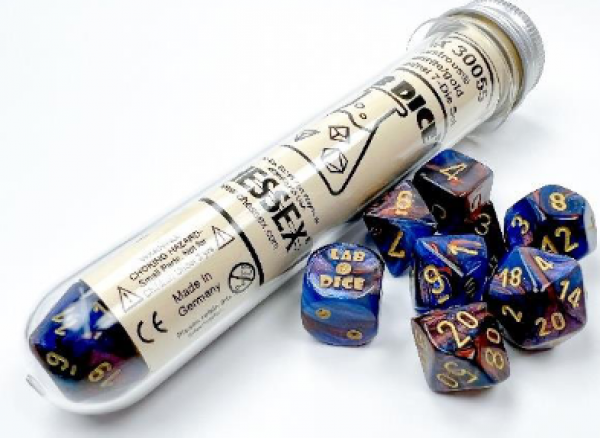 Chessex Lab Dice 6 Lustrous Polyhedral Azurite/Gold 7-Die Set