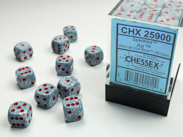 Chessex Speckled 12mm d6 Dice Blocks with Pips (36 Dice) - Air Speckled