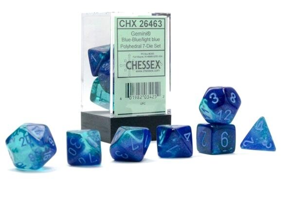 Chessex Gemini Polyhedral Blue-Blue/light blue Luminary 7-Die Set