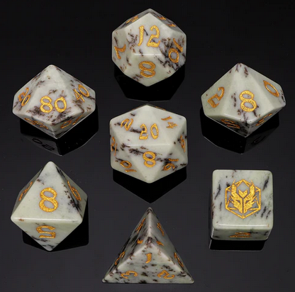 Dragons Hoard Gemstone Dice Set Petrified Wood (7)
