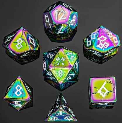 Barbarian Solid Metal Polyhedral Dice Set Brushed Rainbow (7)