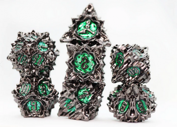 Metal RPG Dice Set Floral Starburst Midnight Forest (7)