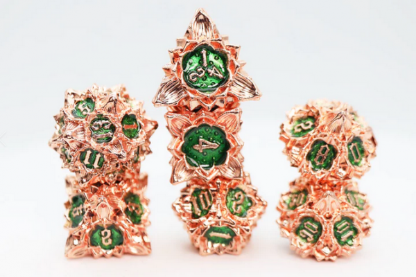 Metal RPG Dice Set Floral Starburst Emerald Caladium (7)