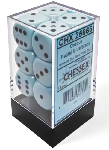 Opaque Pastel Blue/Black 16mm D6 (12)