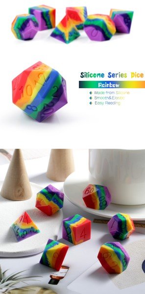 Silicone Dice Set (7) Rainbow