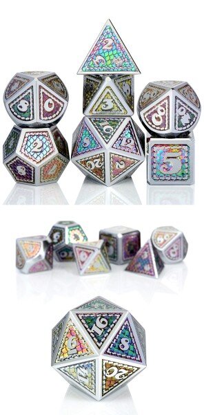 Metal & Enamel Dice Set (7pcs) Rainbow Scale