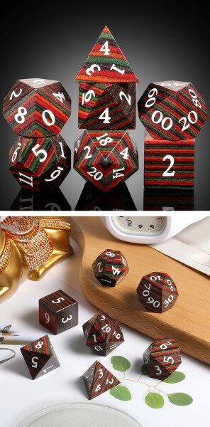 Wooden Dice Set (7) Rainbow Wood