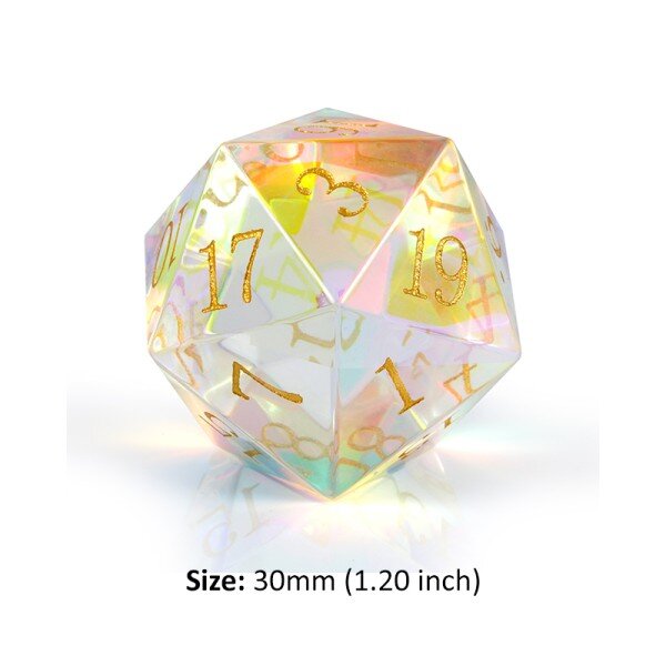 Jumbo D20 Dice Rainbow K9 Glass