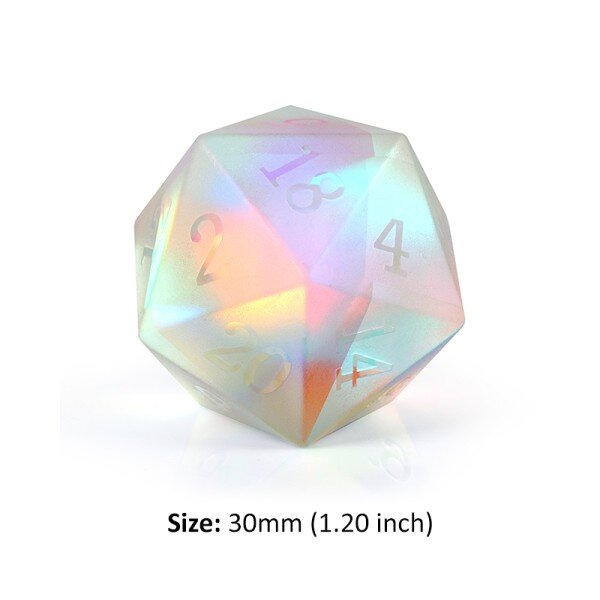 Jumbo D20 Dice Frosted Rainbow K9 Glass