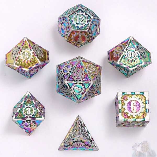 Gears of Fate Solid Metal Dice Set: Brushed Rainbow (7)