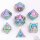 Wizard Solid Metal Polyhedral Dice Set: Rainbow w/White (7)