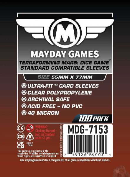 Card Sleeves - 55x77mm - Terraforming Mars Dice Game Sleeves - 100 Stück