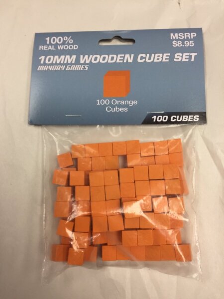 10 MM Wooden Cube Tokens (100 Pack) - Orange