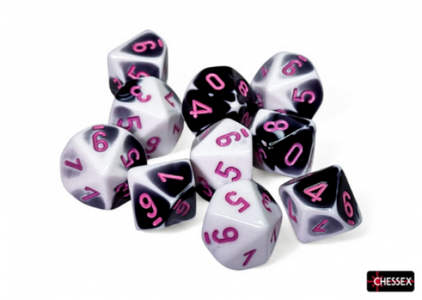 Chessex Gemini Ten d10 Sets - Black-White/pink
