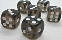 Würfelset D6 Transparent: Black (12)