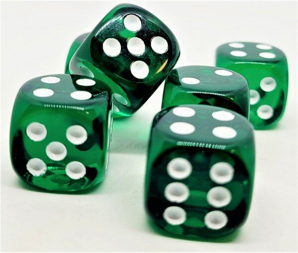 Würfelset D6 Transparent: Darkgreen (12)
