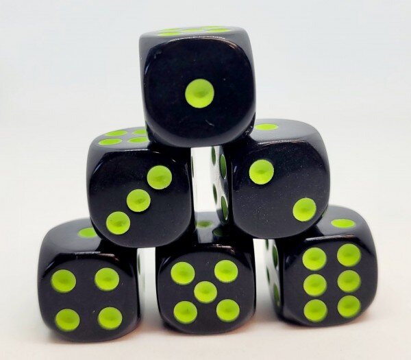 Würfelset D6: Opaque/Neon Green (12)
