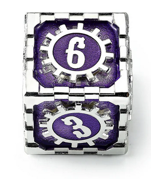 35mm Mythic Size Cogcraft Fidget D6 Chrononaut Purple and Silver