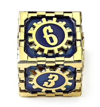 35mm Mythic Size Cogcraft Fidget D6 Vault Dweller Blue and Gold