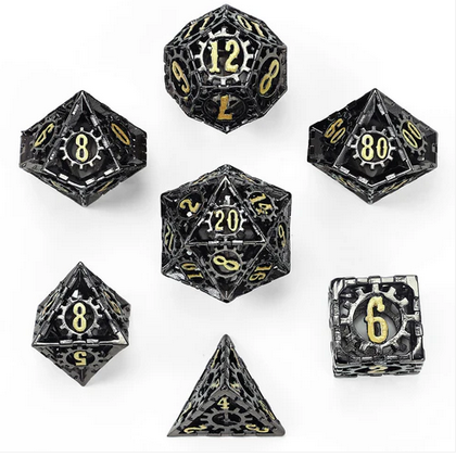 Hollow Metal Cog Themed Dice Set Gunmetal (7)