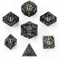Hollow Metal Cog Themed Dice Set Gunmetal (7)