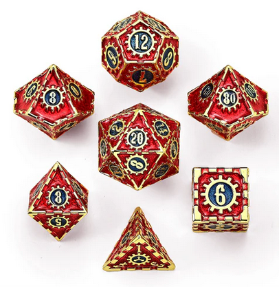 Solid Metal Cogcraft Polyhedral Dice Set Casino Red Blue Silver and Gold (7)