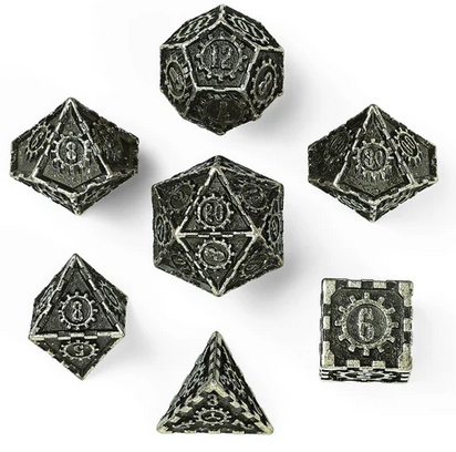 Solid Metal Cogcraft Polyhedral Dice Set ChronoEngine Tarnished Gold (7)