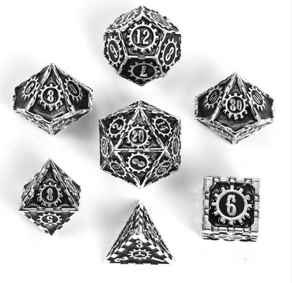 Solid Metal Cogcraft Polyhedral Dice Set Diesel Black and Silver (7)