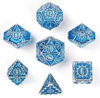 Solid Metal Cogcraft Polyhedral Dice Set Tesla Blue and...