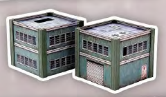 Metropolis Cityscape: Two Small Steel Buildings