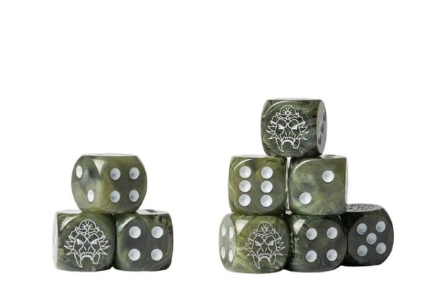 Conquest: Wadrhun - Logo on Green Marbled Dice with White Pips(24)