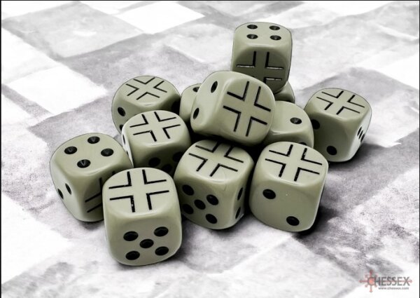 Chessex 16mm WWII Dice German Opaque Dark Grey/Black (12)