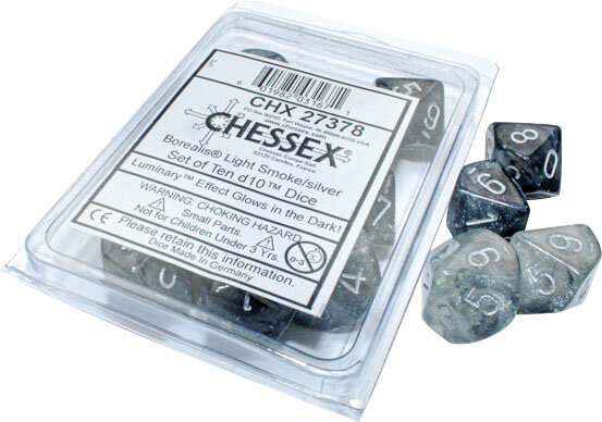 Chessex Borealis Light Smoke/silver Luminary Set of Ten d10s