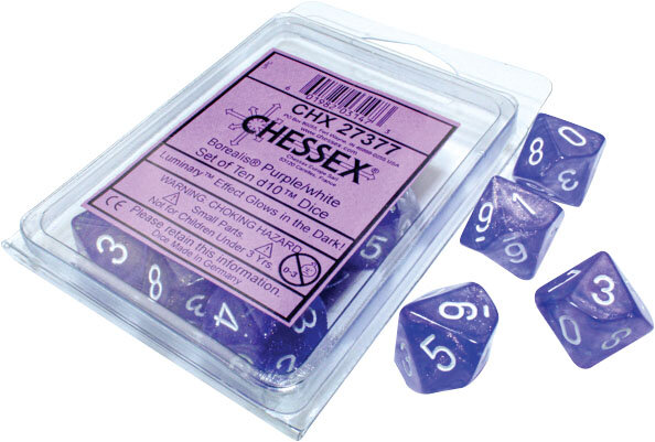 Chessex Borealis Purple/white Luminary Set of Ten d10s