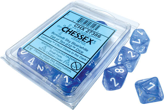 Chessex Borealis Sky Blue/white Luminary Set of Ten d10s