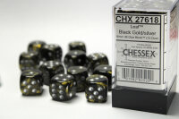 Chessex Dice Sets Black-Gold/Silver Leaf 16mm d6 (12)