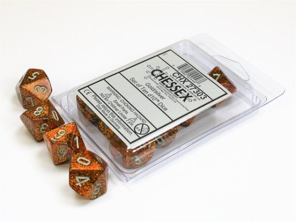 Chessex Dice Sets Glitter Polyhedral Gold/Silver d10 Set (10)