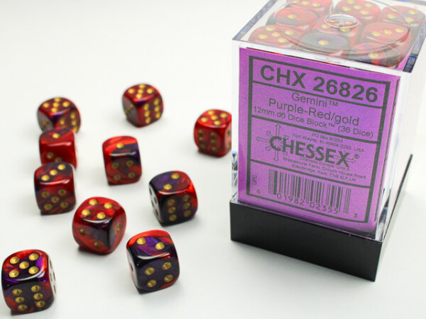 Chessex Dice Sets Purple-Red/Gold Gemini 12mm d6 (36)