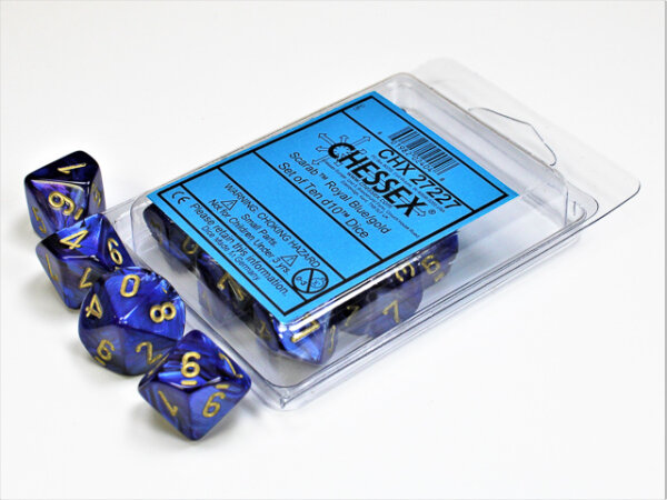 Chessex Dice Sets Royal Blue/Gold Scarab d10 Set (10)