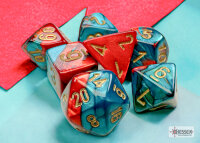 Chessex Gemini Mini-Polyhedral Red-Teal/gold 7-Die Set