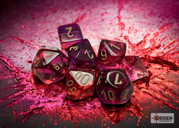Chessex Gemini Polyhedral Translucent Red-Violet/gold 7-Die Set