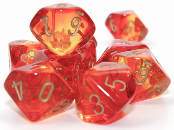 Chessex Gemini Translucent Red-Yellow/gold Set of 10 d10s