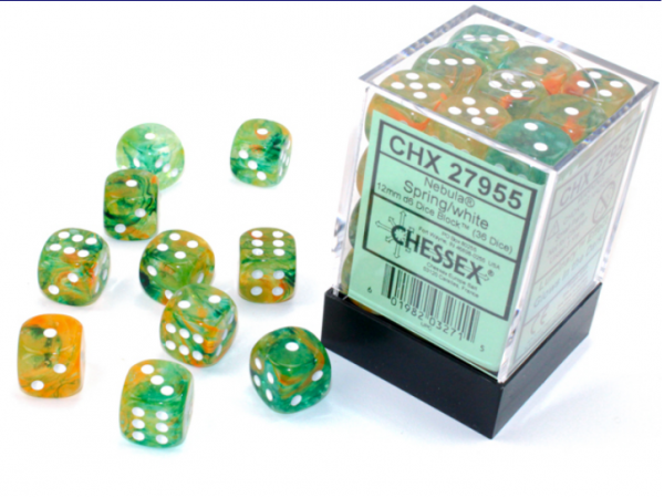Chessex Nebula 12mm d6 Spring/white Luminary Dice Block (36 dice)