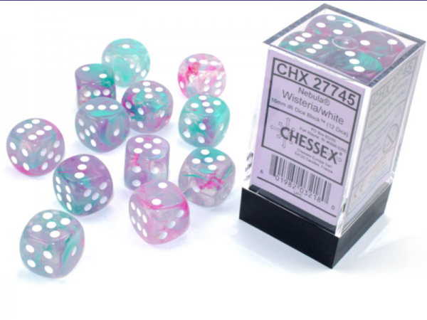 Chessex Nebula 16mm d6 Wisteria/white Luminary Dice Block (12 dice)