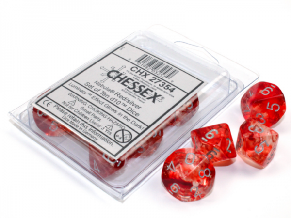 Chessex Nebula Red/silver Luminary Set of Ten d10s