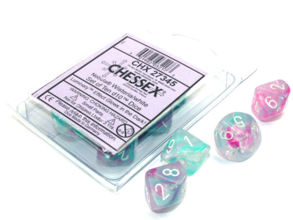 Chessex Nebula Wisteria/white Luminary Set of Ten d10s