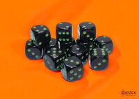 Chessex Opaque 16mm d6 Black/green Dice Block (12)
