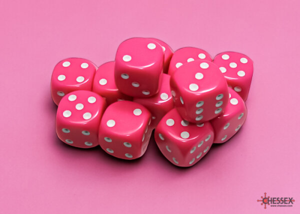 Chessex Opaque 16mm d6 Pink/white Dice Block (12)